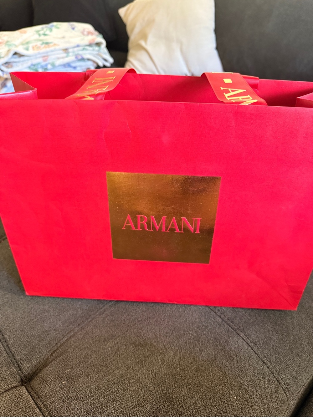 Giorgio Armani Red Gift Bag with Gold Square Logo